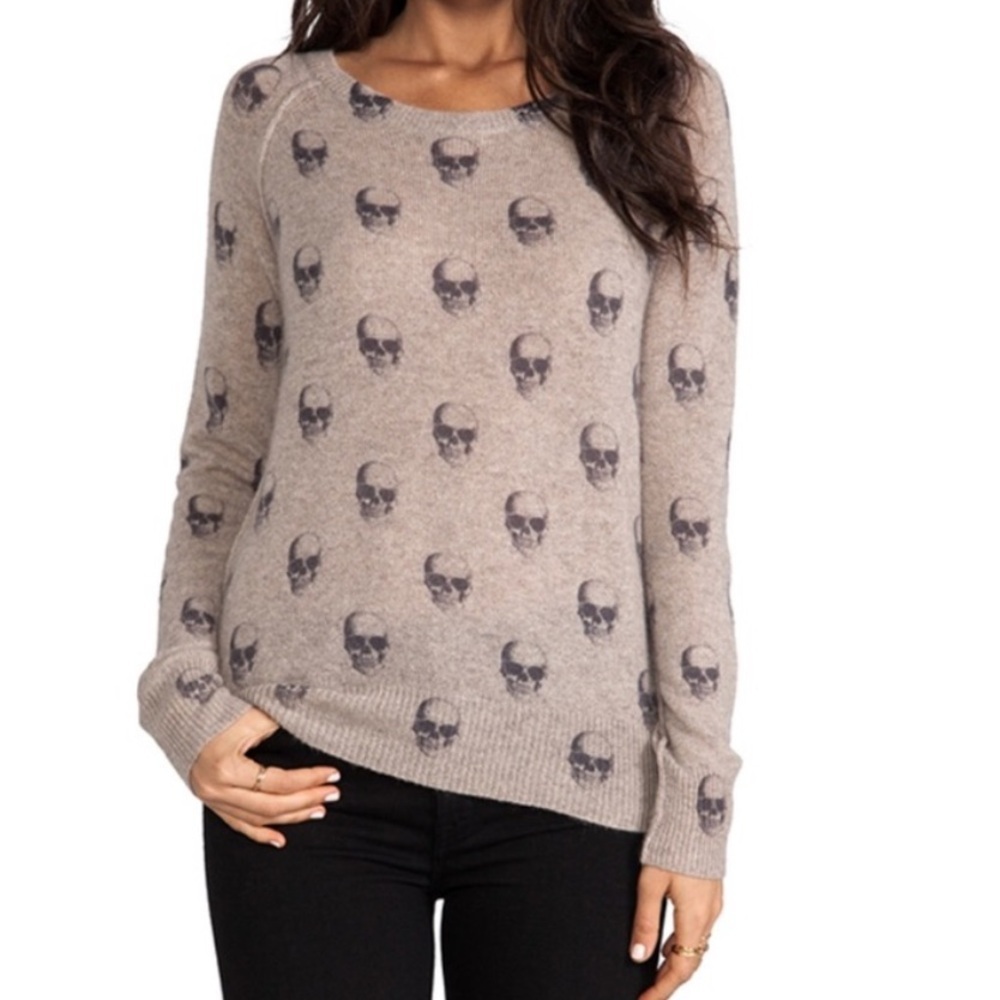 NWOT 360 cashmere Skull Jackaline Crewneck Sweater light grey Sz XS